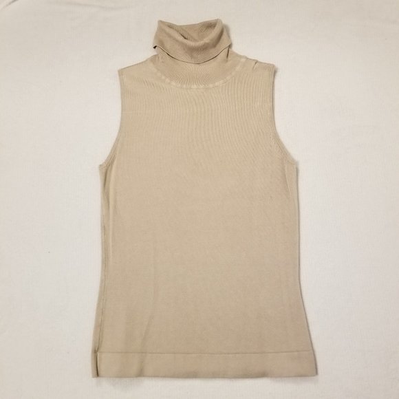 Vintage Beige Turtle Neck Sleeveless Tank Knit Top Small Essence - Picture 4 of 11